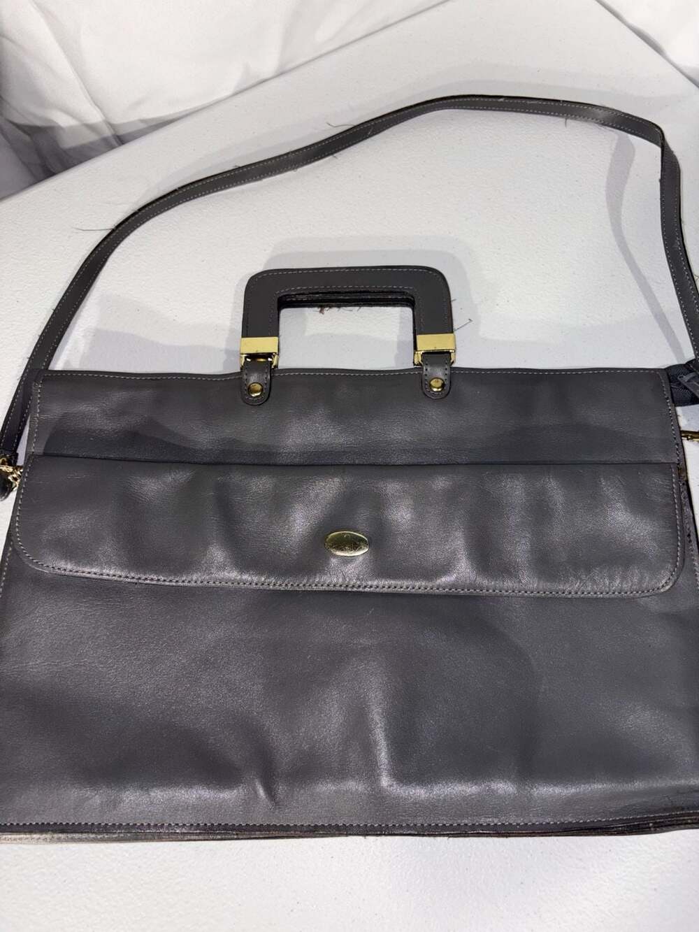 Etienne Aigner Vintage Gray Leather Briefcase with Shoulder Strap